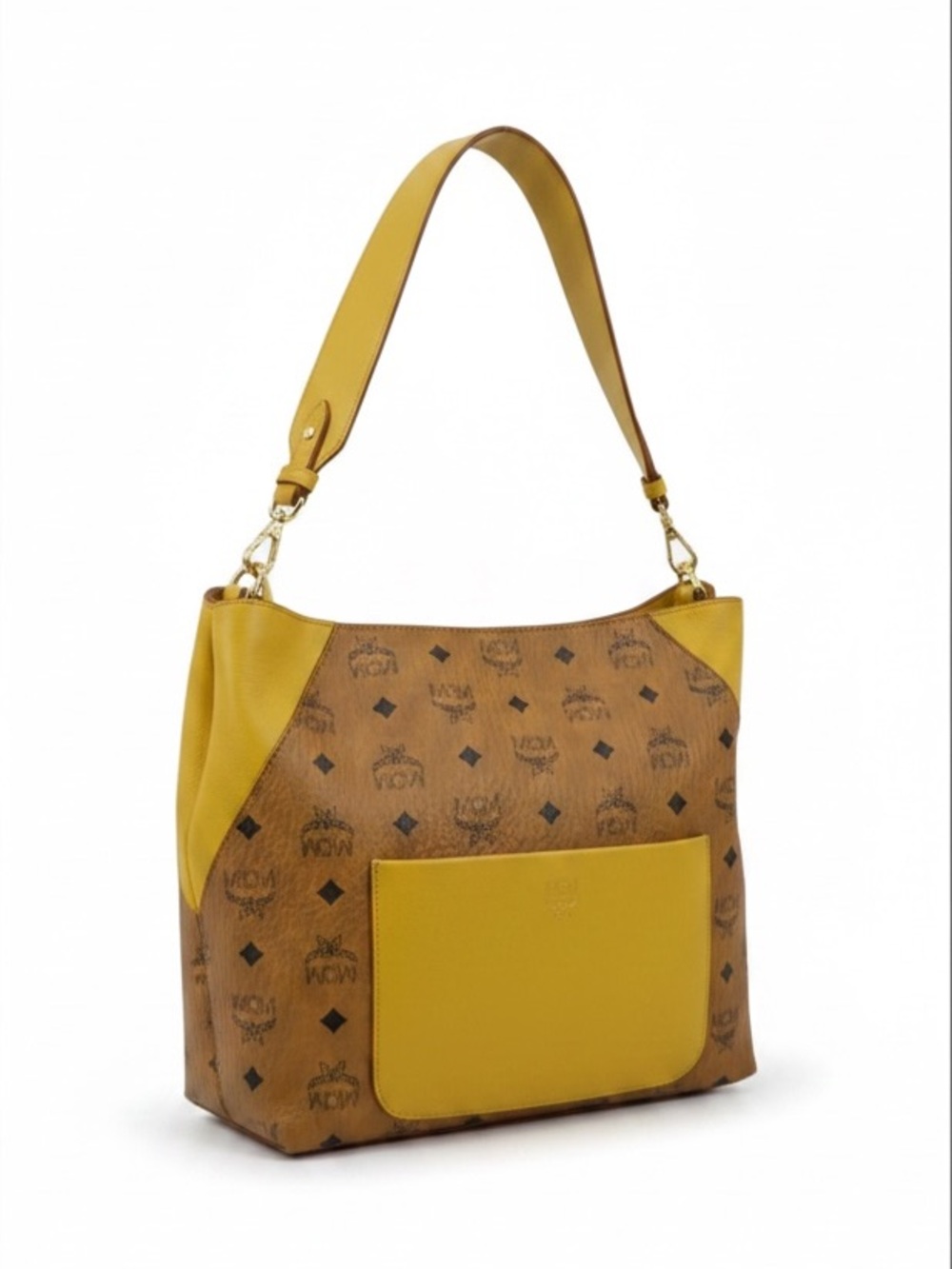 MCM Klara Large Visetos Monogram Hobo Shoulder Bag Yellow Leather Authenticated